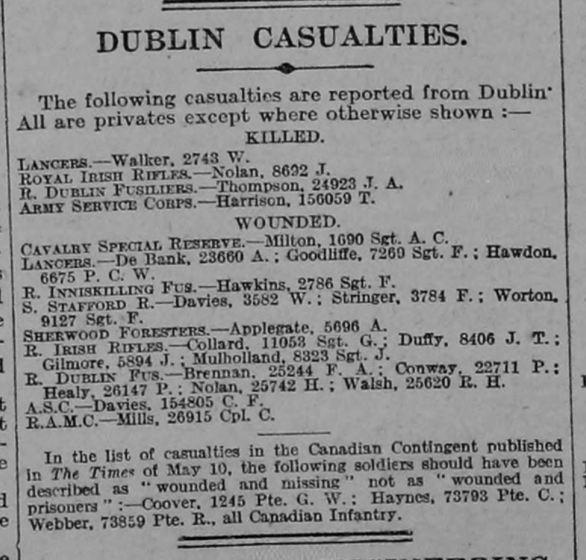 Military service/Francis Stringer Times Entry extract.jpg